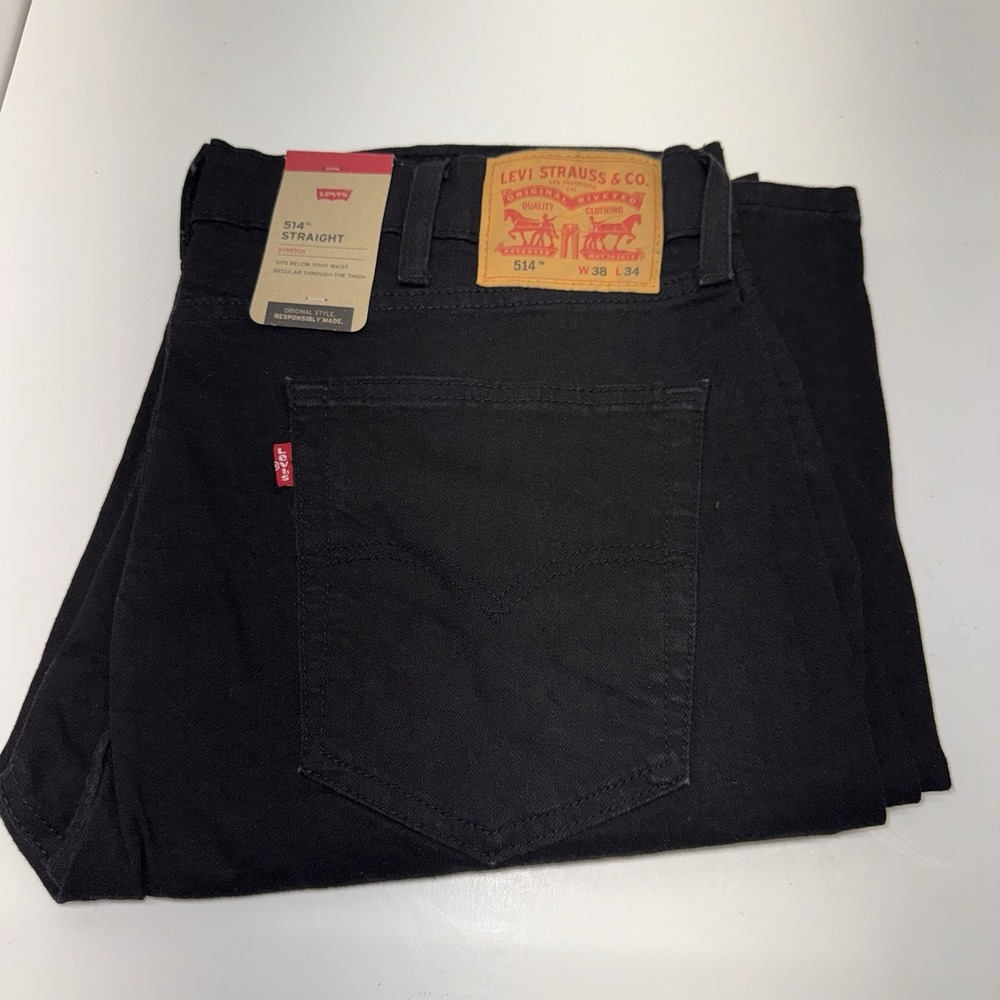 Levi's 514 Men's 38x34 Black Straight Fit Stretch Jeans New With Tags